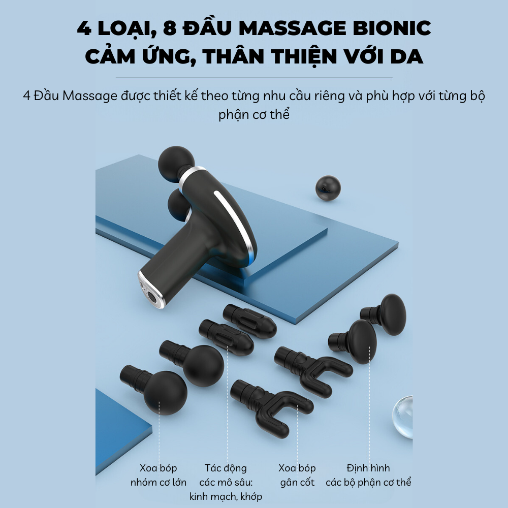 Súng Massage Cầm Tay Cao Cấp 2 Động Cơ 2 Đầu Mát Xa Kép