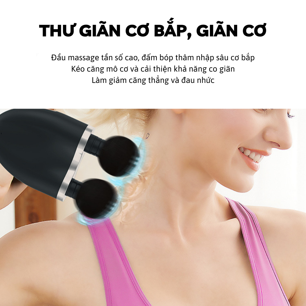 Súng Massage Cầm Tay Cao Cấp 2 Động Cơ 2 Đầu Mát Xa Kép