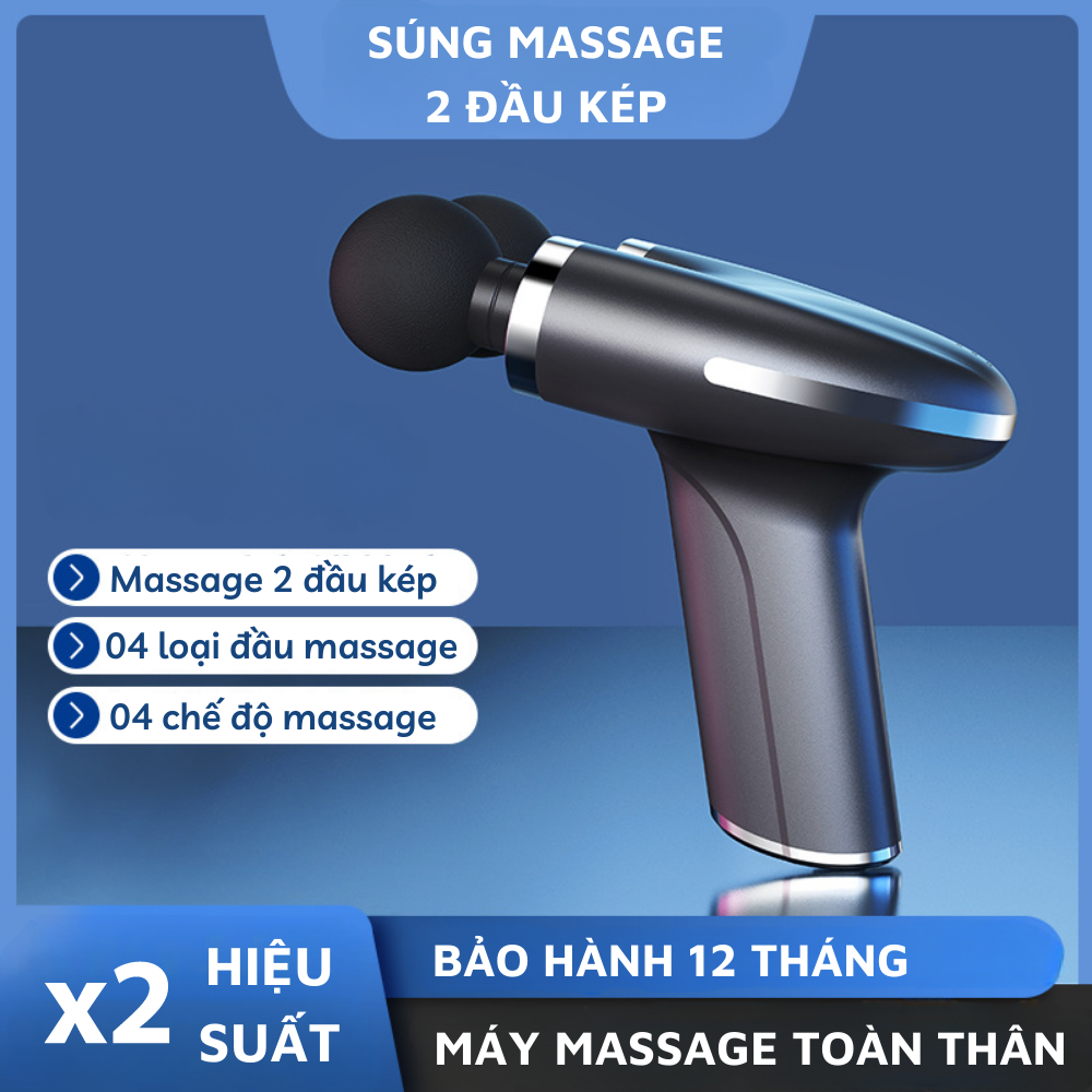 Súng Massage Cầm Tay Cao Cấp 2 Động Cơ 2 Đầu Mát Xa Kép