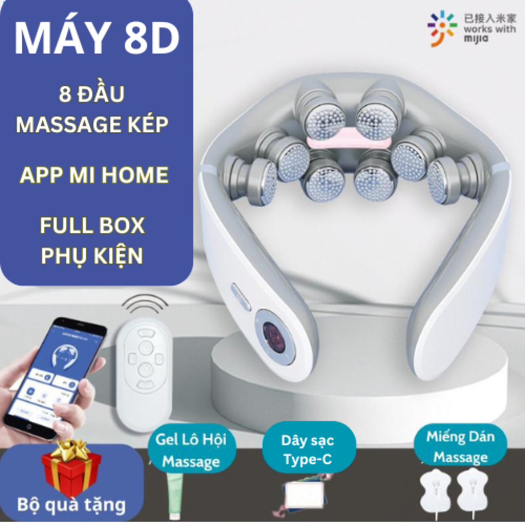 Máy Massage Cổ Vai Gáy 8D App MiHome 8 Đầu Massage Kép